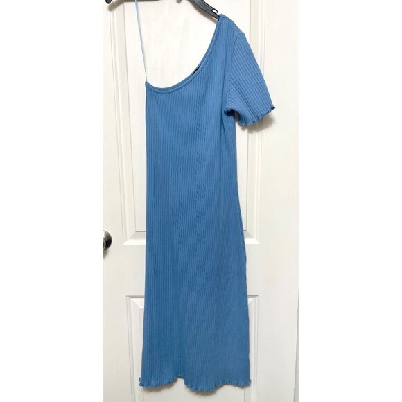 NEW Rails Rania Dress Blue One Shoulder Ribbed Comfortable Shift Midi Dress M - Picture 7 of 13